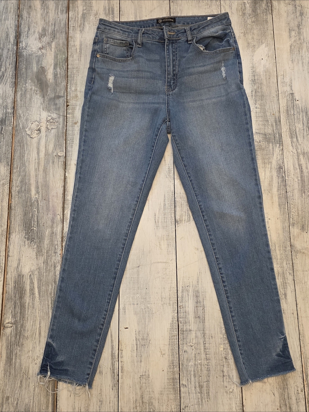 Versona Medium Blue High Rise Skinny Jeans with Frayed Hem Modern sz 6